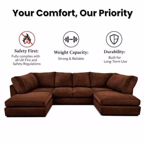 SofaSelection Jumbo Cord U-Shape Modular Sofa in Brown with Memory Foam and Birch Frame, W/D/H: 300 x 164 x 90 cm – 4