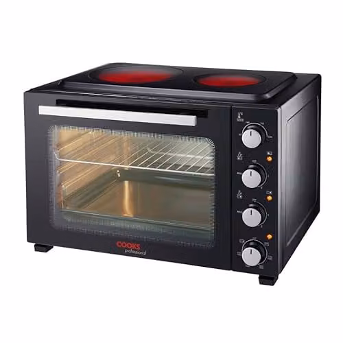 Cooks Professional Mini Portable Oven with Ceramic Hobs, Black and Silver, 48L Capacity – 1