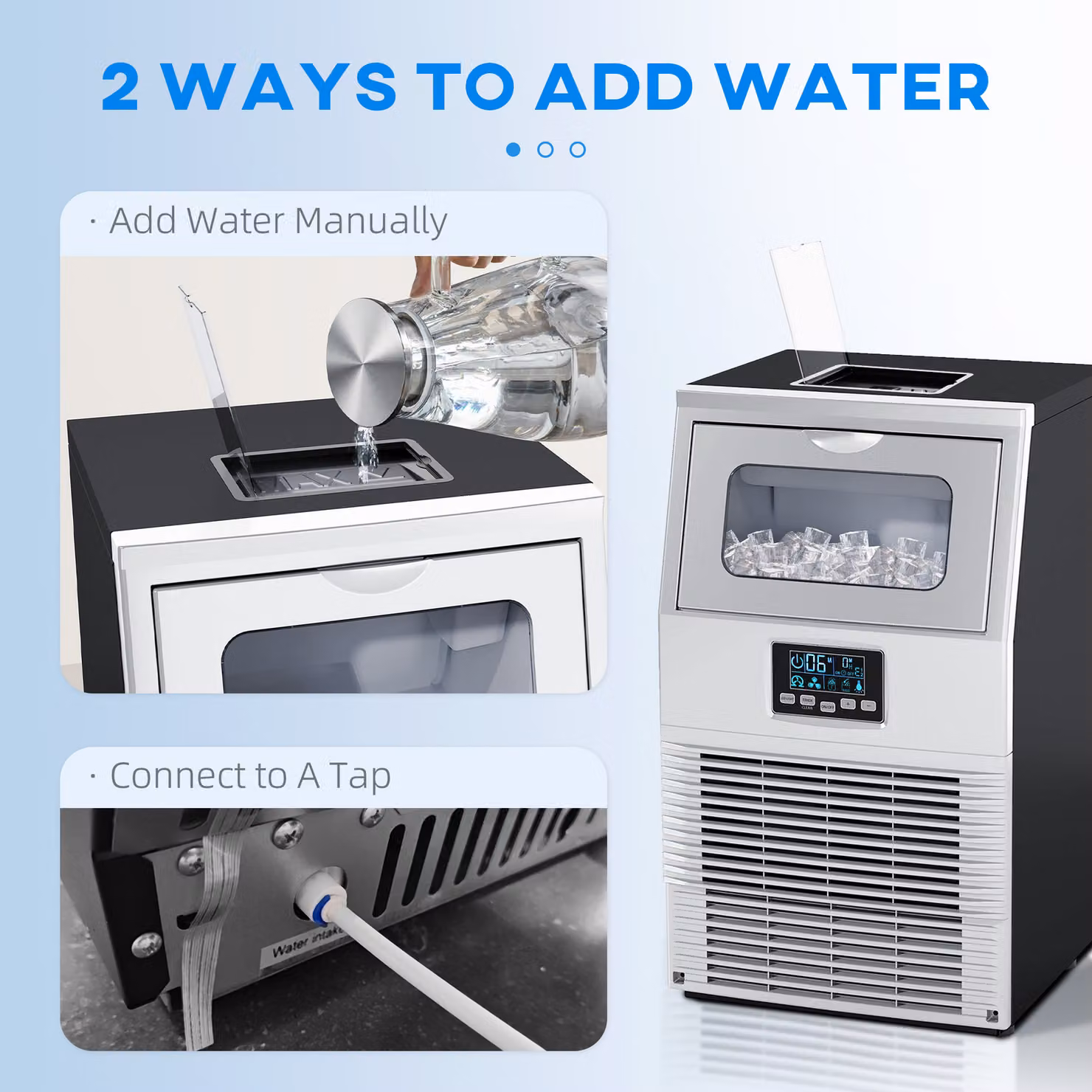HOMCOM Commercial Ice Maker Machine in Silver and Transparent with Digital Control, Stainless Steel Design, Ice Scoop and 4kg Storage Capacity producing 30kg per 24 Hours – 4