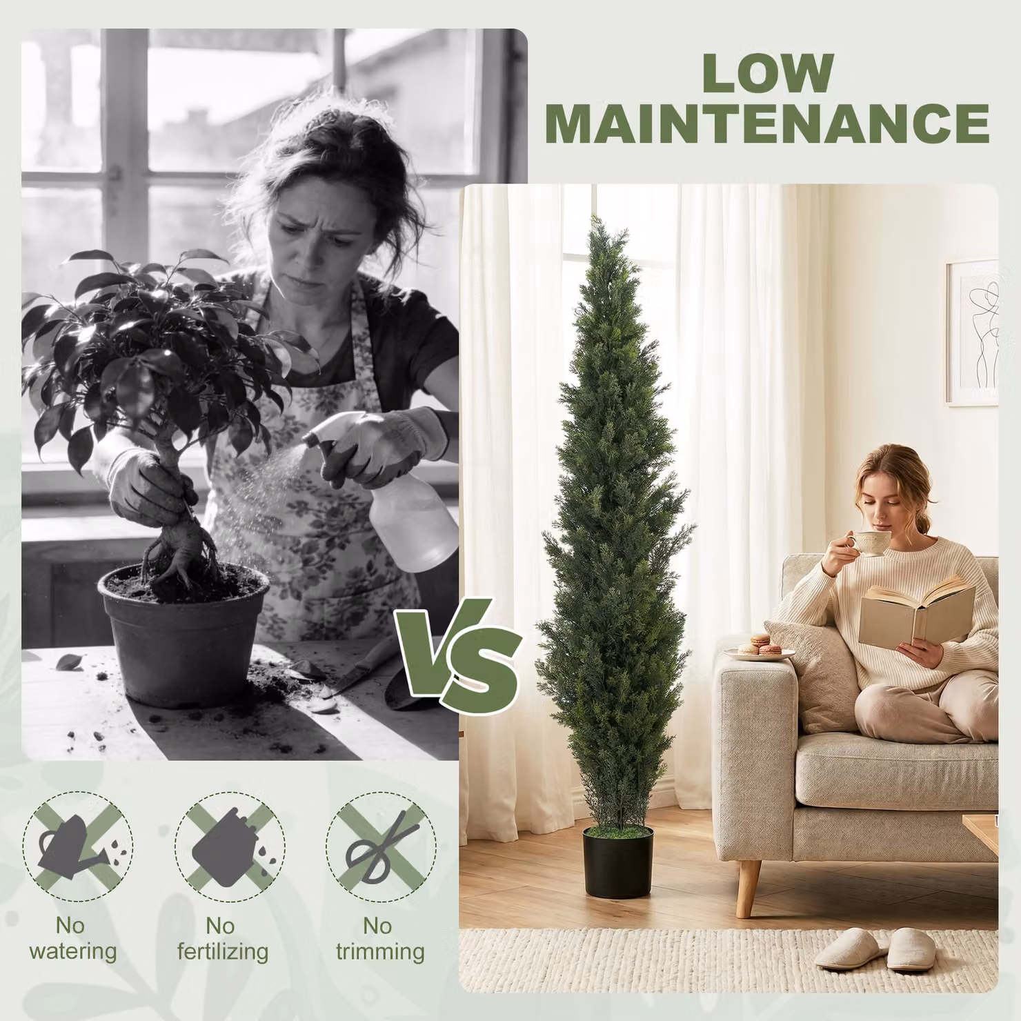 HOMCOM Set of 2 Green Decorative Artificial Cypress Trees with Weighted Pots, Height: 150 cm – 5