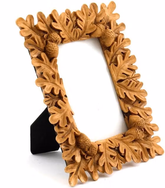 KDMK Brown Oak Effect Resin Photo Frame with Leaf and Acorn Design, Holds 10x15 cm Photo, Height: 23 cm