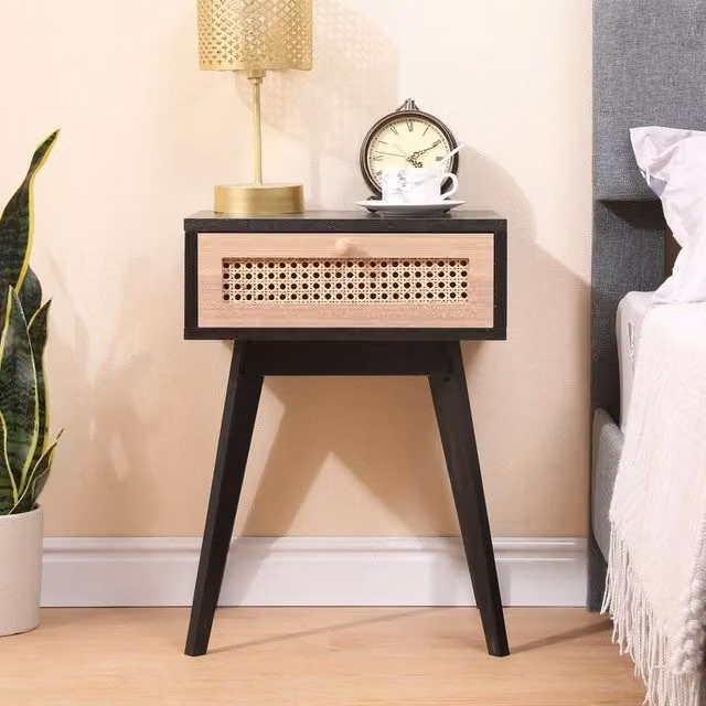 FORGEVIO Bedside Table Drawer Storage Cabinet in Natural and Black, W/D/H: 30 x 40 x 54.5 cm – 1