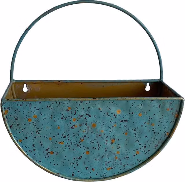 Ornate Collection Vintage Round Metal Hanging Planter in Blue and Turquoise