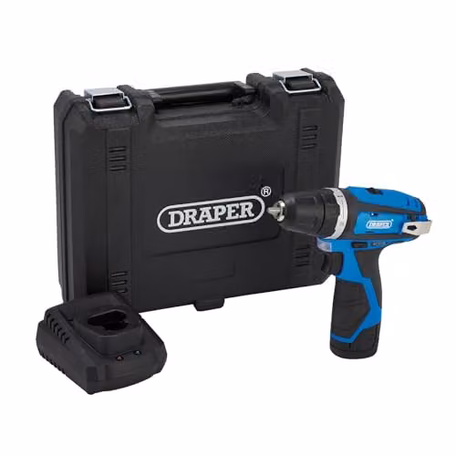 Draper 12V Drill Driver in Blue and Black with 1.5Ah Rechargeable Battery and Fast Charger – 1