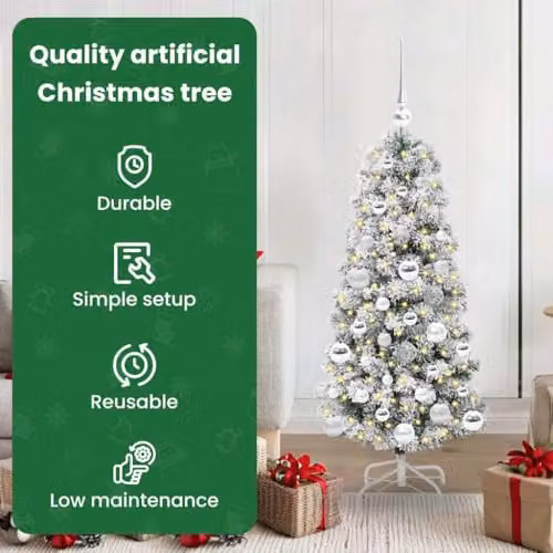 vidaXL Artificial Christmas Tree in Green, White and Silver, Height: 120 cm – 4