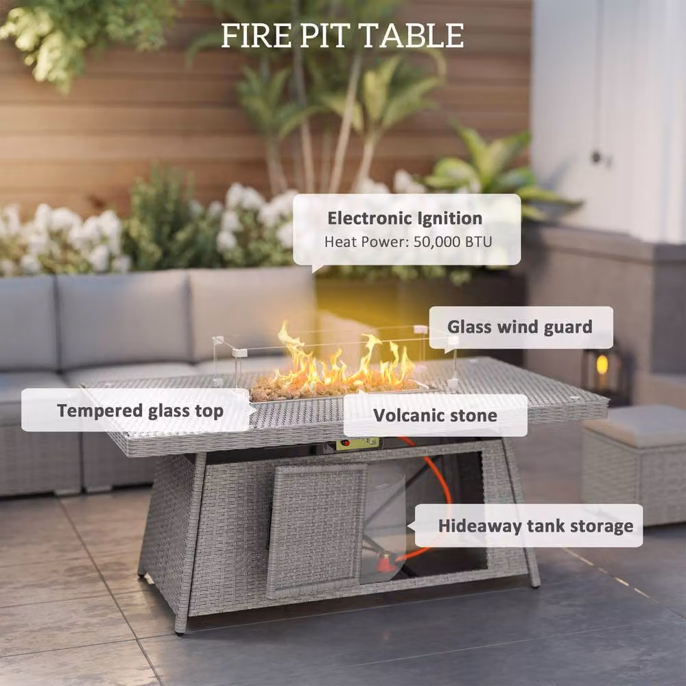 STILVORA 7-Piece Grey Sofa Set with Fire Pit Table – 6