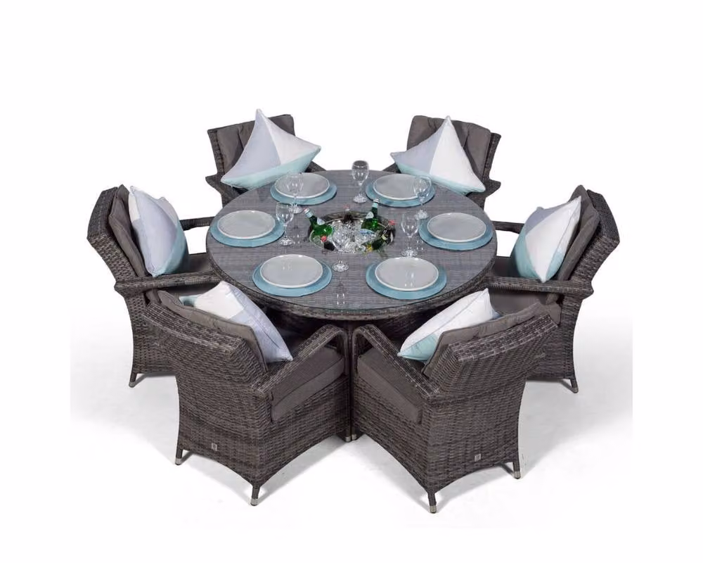 Thats Furniture Arizona Round 6 Seater Patio Dining Set with Ice Bucket Drinks Cooler in Grey – 2