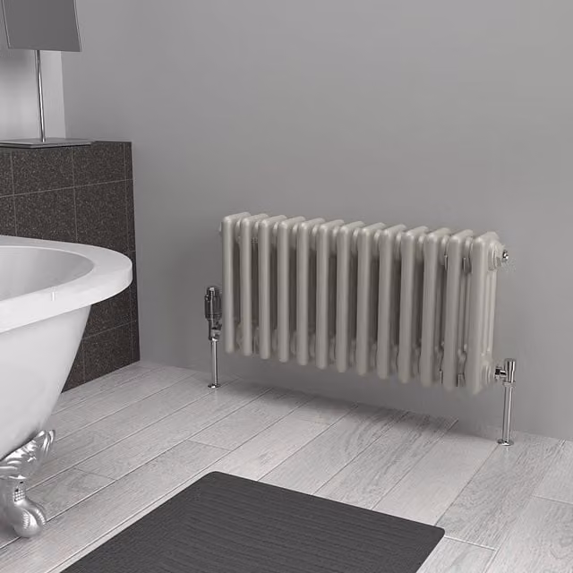 Lux Heat Horizontal 3 Column Steel Radiator in Stone White, W: 60.5 cm, H: 30 cm