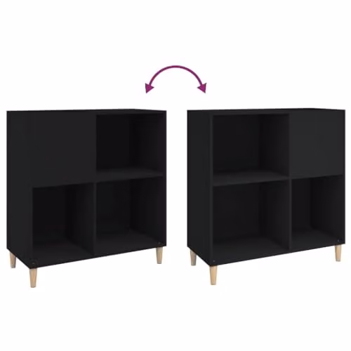 vidaXL Modern Black Record Cabinet and Sideboard with Media Compartments and Slots, W/D/H: 89.0 x 38.0 x 84.5 cm – 4
