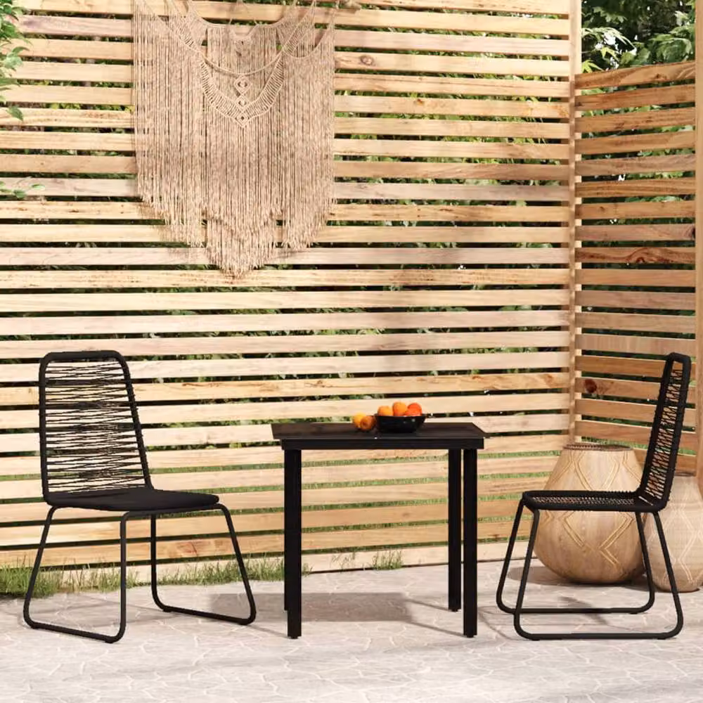 Berkfield Home 3 Piece Modern Garden Dining Set in Black with Glass Top and Powder Coated Steel W/D/H: 80 x 80 x 74 cm – 1