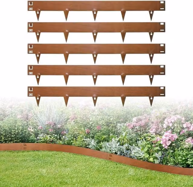 EONLION Flexible Steel Lawn Edging Set in Brown – 1