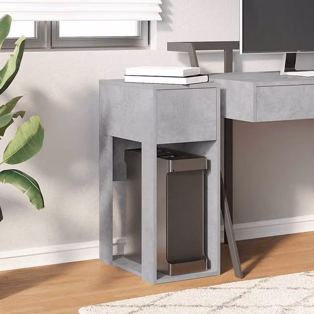 Berkfield Home Durable Computer Tower Stand with Drawer in Concrete Grey, W/D/H: 30 x 44 x 74 cm – 1