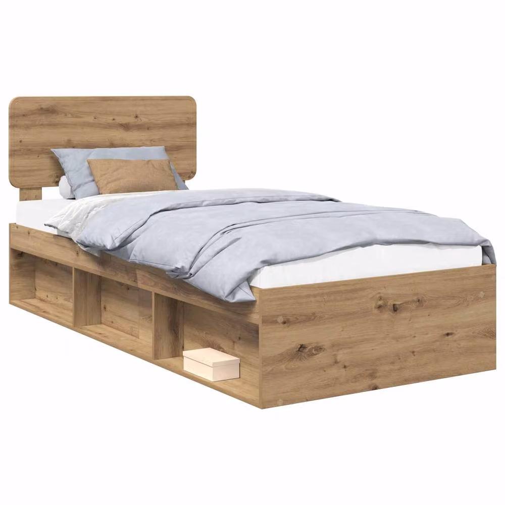 Berkfield Home Artisan Oak Bed Frame in Brown, Solid Pine and Wood, W/D/H: 90 x 190 cm – 2