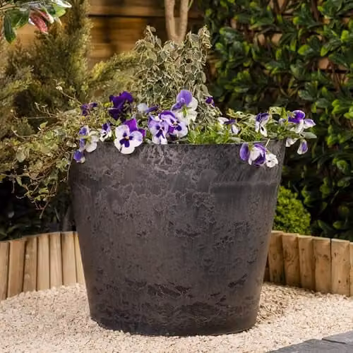 Garden Gear Caesar Charcoal Marble Effect Plastic Garden Planter Set, Grey, Brown and Anthracite, W: 41 cm, H: 50 cm, Pack of 2 – 2