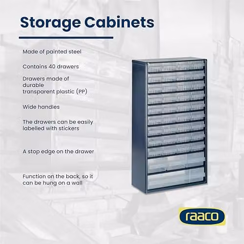 Raaco 137430 1240-123 Cabinet with 40 Internal Drawers, Blue and Transparent – 3