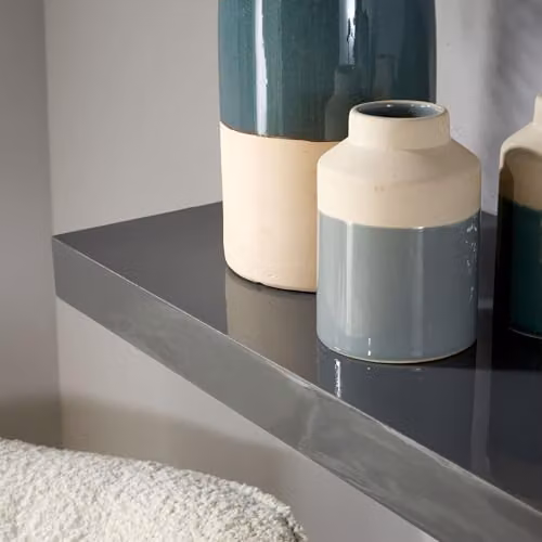 Home Source Pair of 2 Grey Glossy Floating Wall Mounted Wooden Storage Shelves, W: 80 cm, D: 38 cm, H: 11.6 cm – 2