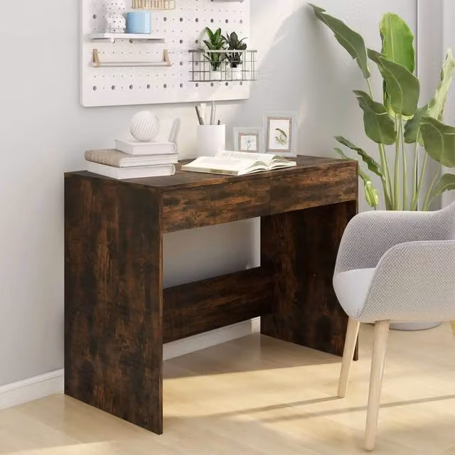 Berkfield Home Sturdy Writing Desk in Smoked Oak Brown, W/D/H: 101 x 50 x 76.5 cm