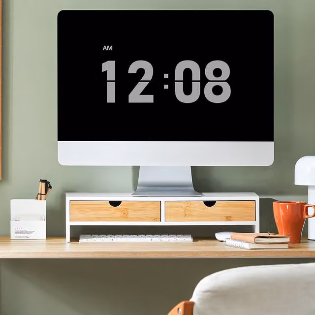 SoBuy Wooden Monitor Stand Desk Organiser with 2 Drawers