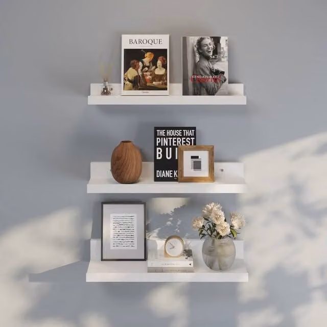 VOGREX White Metal Wall Mounted Floating Display Storage Shelves