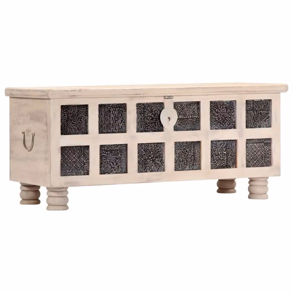 Berkfield Home White Lacquered Solid Acacia Wood Storage Box W/D/H: 110 x 40 x 45 cm – 2