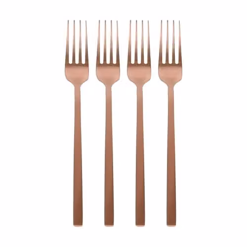 Argon Tableware Stainless Steel Dinner Forks, Copper Coated, Pack of 4