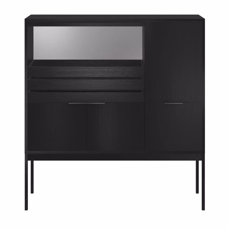 Dôme Deco Aberdeen Bar Cabinet in Black Wood with Bottle Rack and Glass Holder