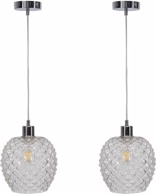 First Choice Lighting Baine Set of 2 Pendant Lights with Transparent Glass and Chrome Fittings