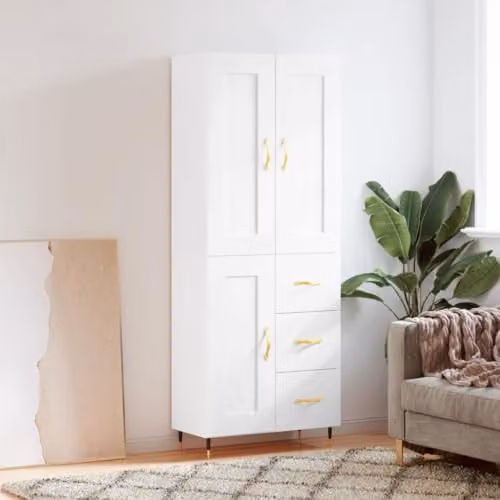 vidaXL Modern White Highboard Storage Cabinet with Internal Shelves and Hinged Doors – 2