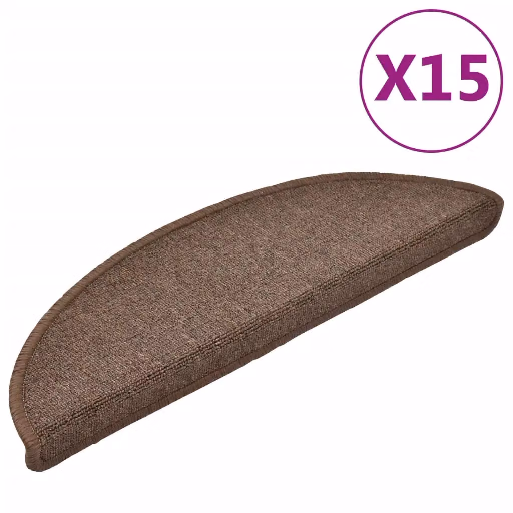 Berkfield Home Self-Adhesive Carpet Stair Treads, 15 Pieces, Brown, W: 56 cm, D: 17 cm, H: 3 cm – 2