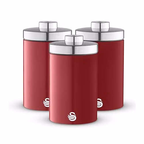 Swan Townhouse Set of 3 Airtight Stainless Steel Storage Canisters, Red – 1