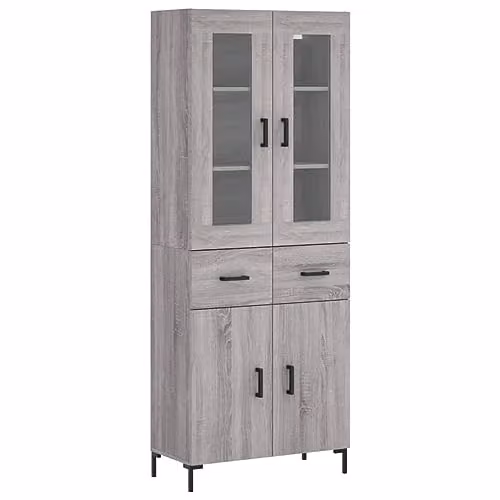 vidaXL Modern Grey Sonoma Highboard Sideboard with Drawers and Doors for Living Room or Bedroom