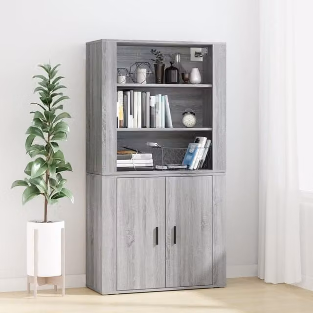 Berkfield Home Grey Modern Wall Mounted Highboard with Hinged Doors and Internal Shelves