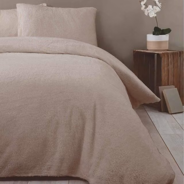 Rapport Home Teddy Fleece Polyester Duvet Set and Pillowcase, Single, Mink