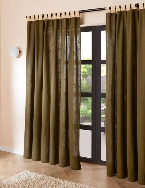 MADE Pure Cotton Hadlo Curtains with Velvet Loops, Green, W: 117 cm, H: 229 cm