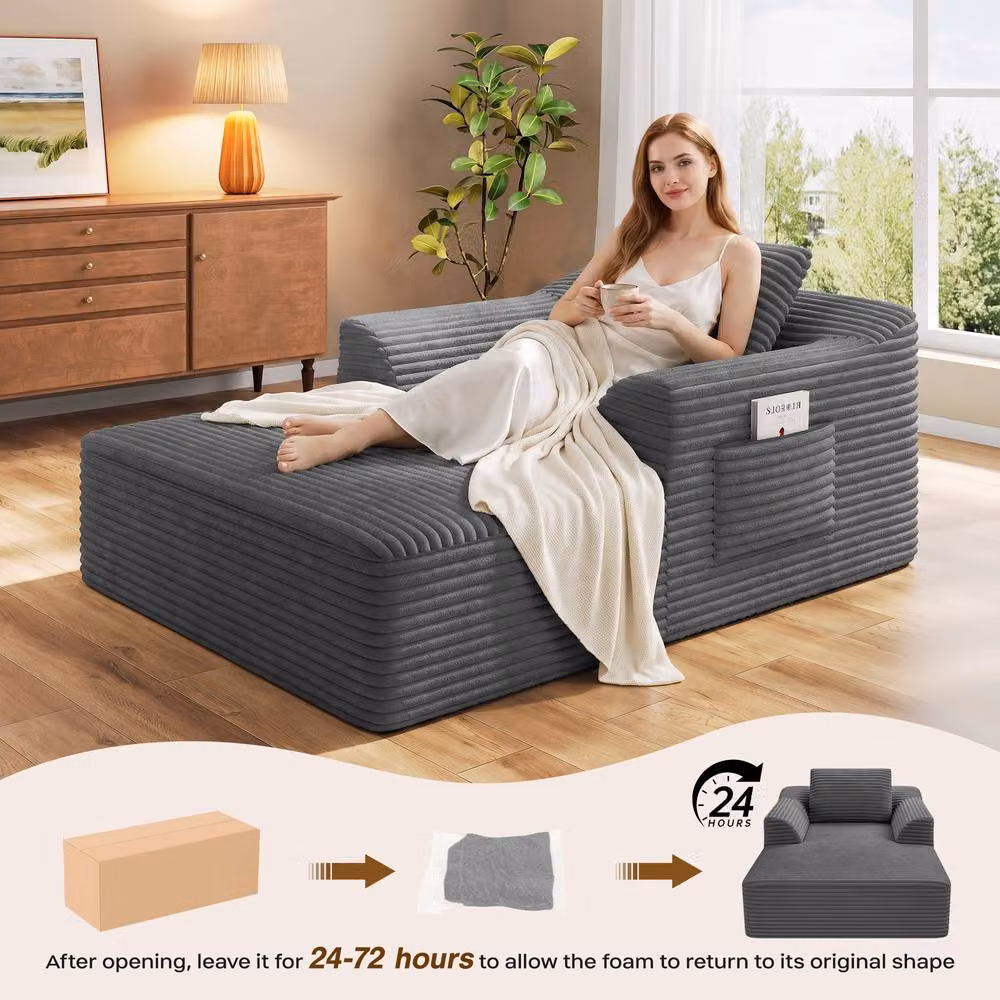 Dprodo Modular High Density Foam Chaise Lounge Sofa in Grey Striped – 3