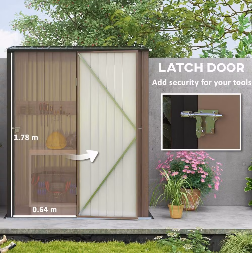 STILVORA Brown Galvanised Steel Pent Garden Shed with Single Latched Door – 5