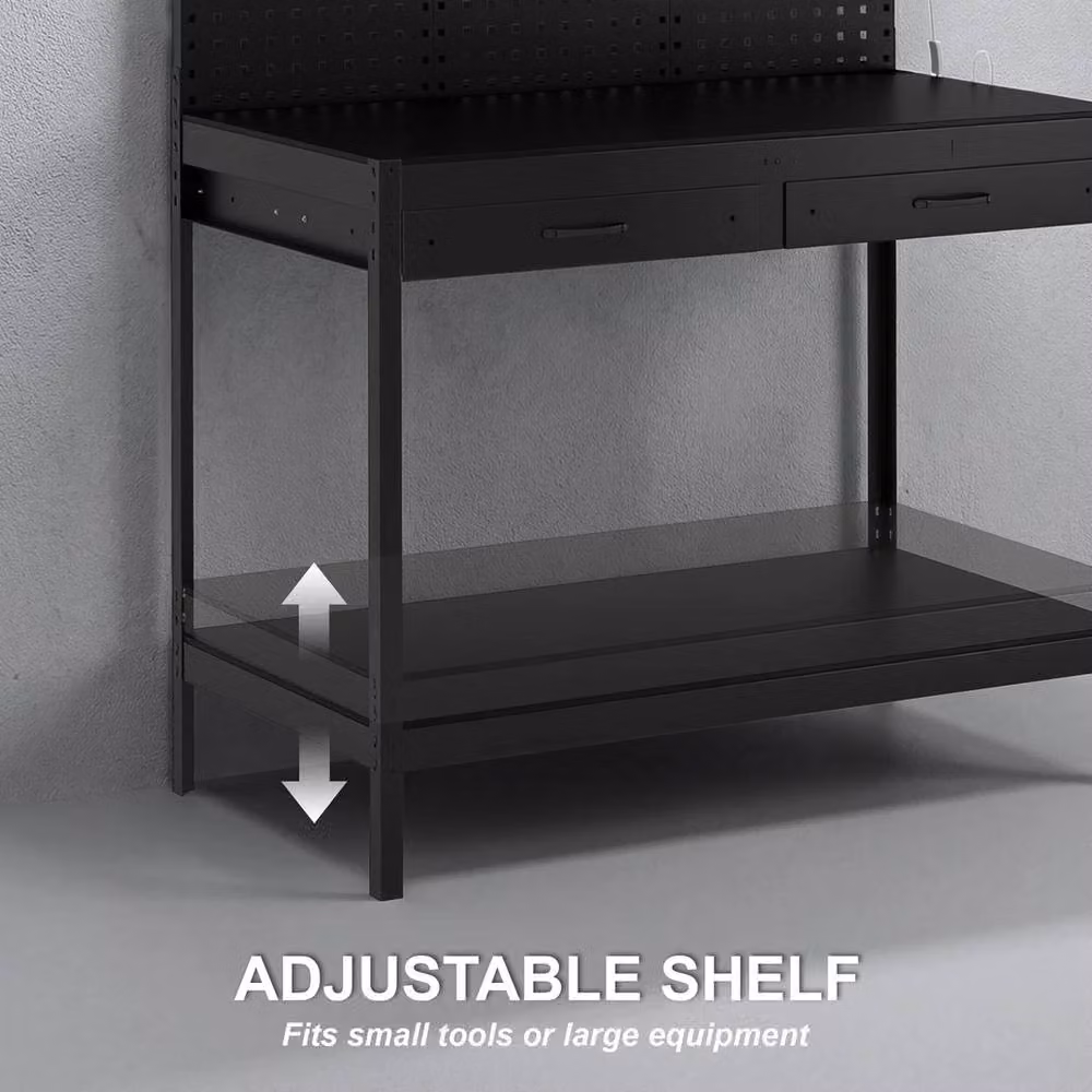 NESTLUNE Heavy Duty Metal Workbench with Pegboard, Black, W: 110 cm, D: 52 cm, H: 150 cm – 4