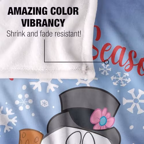 Warner Bros. Frosty The Snowman Frosty Season For Freezin' Super Soft Silky Feel Fleece Blanket, Multicolour and Blue, W: 91.44 cm, D: 147.32 cm – 4