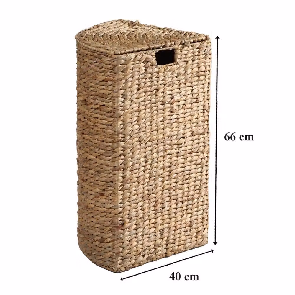 CALICOSY Corner Laundry Basket in Light Brown Water Hyacinth with Lid and Handles, Height: 66 cm – 3