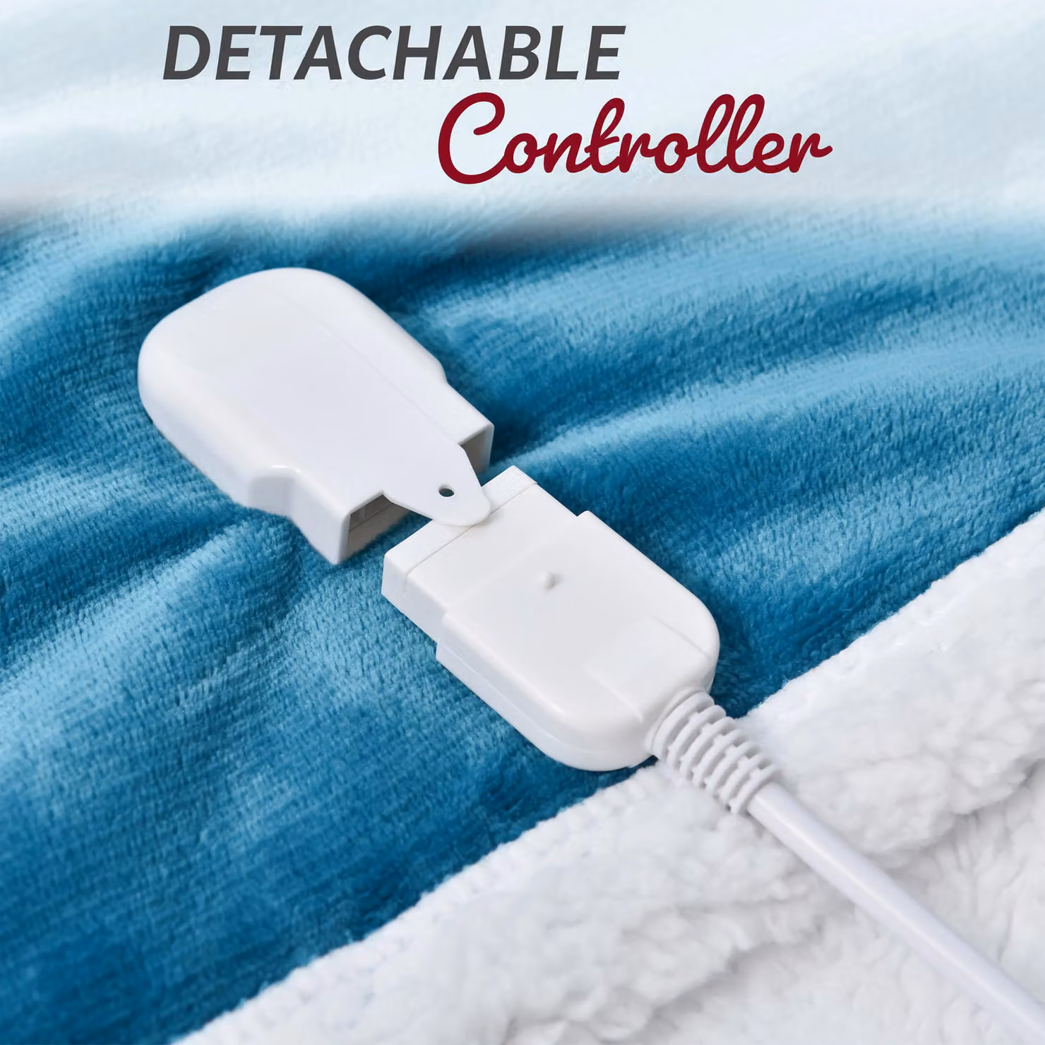 Glamhaus Electric Heated Reversible Fleece and Velvet Blanket in Mid Blue, W/D/H: 160 x 130 cm – 3