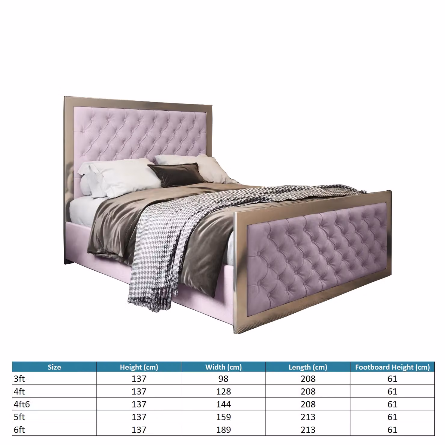 KDMD Emia Upholstered Soft Velvet Metal Designer Bed Frame in Pink, W/D/H: 140 x 200 cm – 5