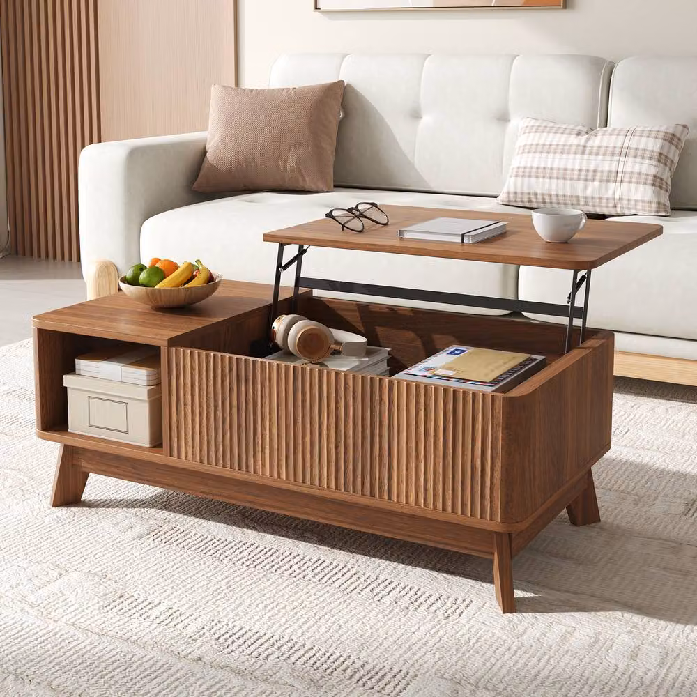 Merax Lift Top Coffee Table with Hidden Storage and Open Compartment in Walnut – 2