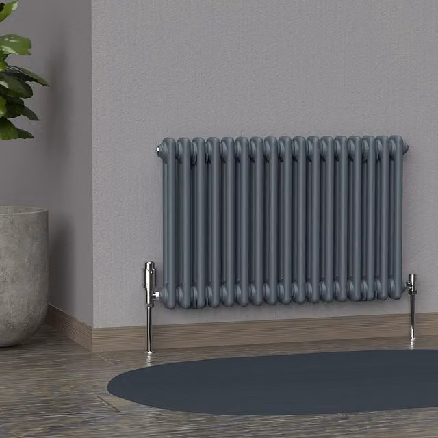 Lux Heat Horizontal 2 Column Steel Radiator in Grey, W: 78.5 cm, H: 50 cm