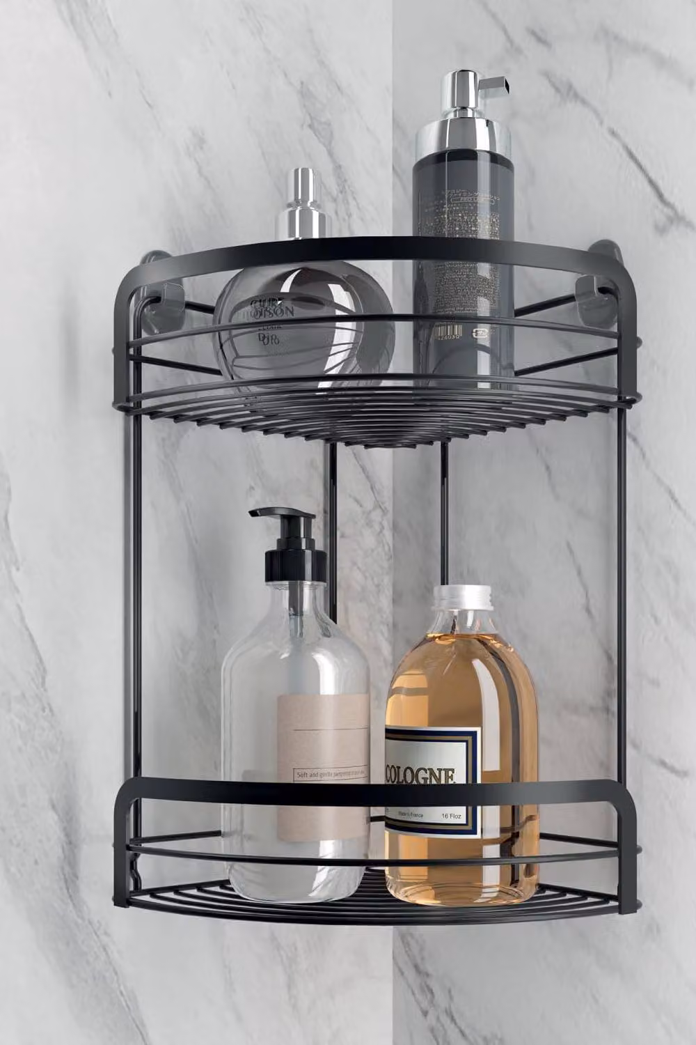Metaltex Origin 2-Tier Freestanding Corner Storage Rack in Matt Black Metal – 2