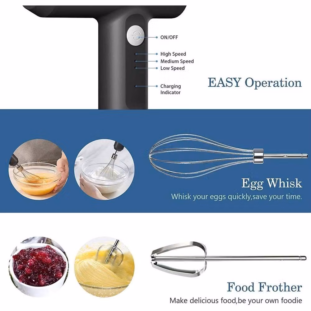 EONLION Cordless Rechargeable Electric Handheld Whisk and Egg Beater in Black – 5