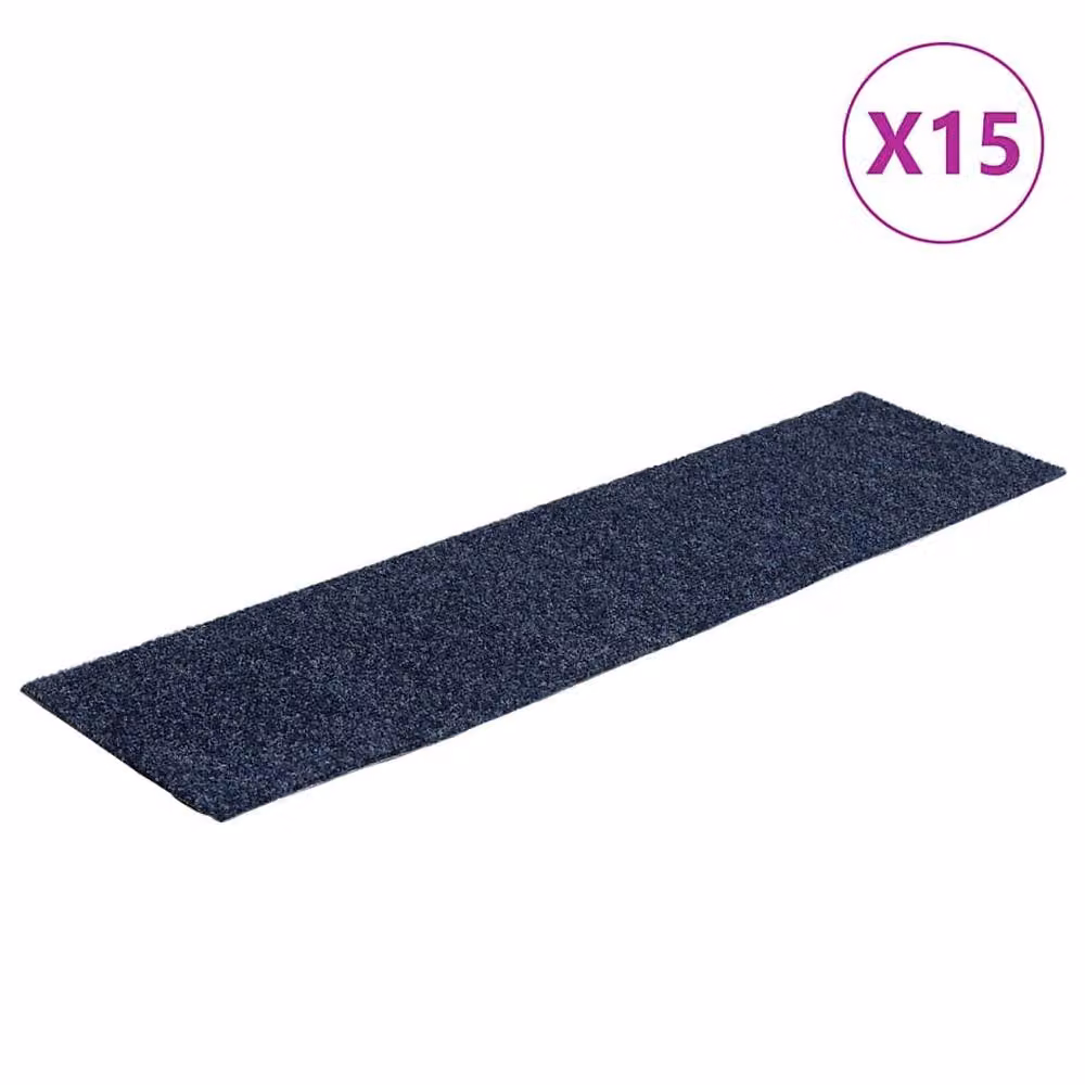 Berkfield Home Self-adhesive Rectangular Stair Mats, 15 Pack, Grey and Blue, W: 76 cm x D: 20 cm – 3