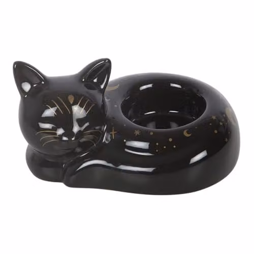 Something Different Wholesale Halloween Cat Shaped Tealight Holder in Black and Gold – 1