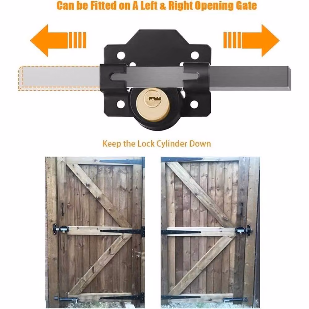 FLAVORA 70mm Double Throw Garden Gate Lock in Black, W: 10000 mm, H: 520 mm, D: 14.5 mm – 3
