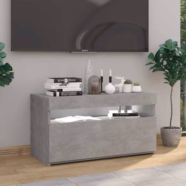 Berkfield Home Modern TV Cabinet with LED Lights in Concrete Grey, W/D/H: 75 x 35 x 40 cm