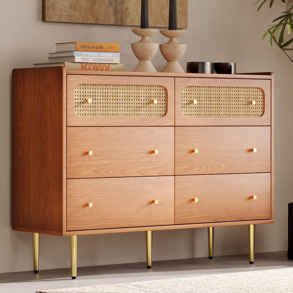 BTM Rattan Sideboard Cabinet and Chest of Drawers in Brown, W/D/H: 120 x 40 x 90 cm – 6